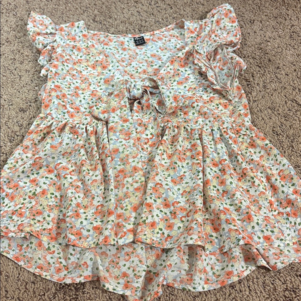 SHEIN Floral Print Top with Ruffles